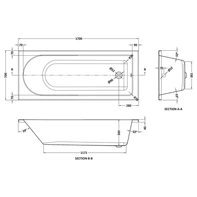 Eternalite Reinforced Round Single Ended Bath - 1700 x 700mm