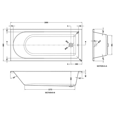 Eternalite Reinforced Round Single Ended Bath - 1800 x 800mm