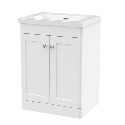 Classique 600mm Floor Standing Vanity Unit With 2 Doors With Contemporary Basin - Satin White