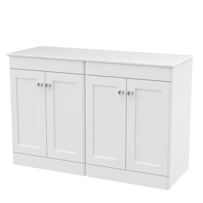 Classique 1200mm Floor Standing Vanity Unit With 4 Doors With White Marble Worktop - Satin White