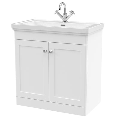 Classique 800mm Floor Standing Vanity Unit With 2 Doors With Fireclay Basin - Satin White