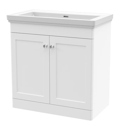 Classique 800mm Floor Standing Vanity Unit With 2 Doors With Fireclay Basin - Satin White