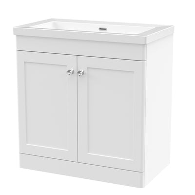 Classique 800mm Floor Standing Vanity Unit With 2 Doors With Contemporary Basin - Satin White