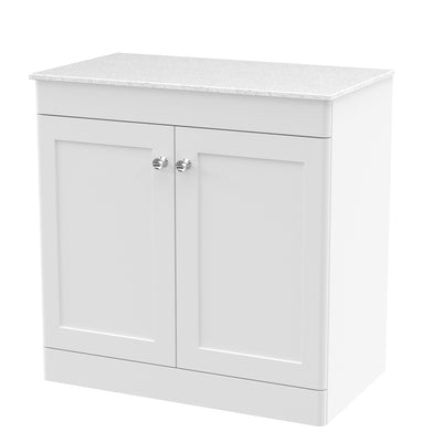 Classique 800mm Floor Standing Vanity Unit With 2 Doors With White Marble Worktop - Satin White