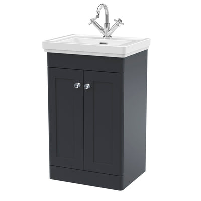 Classique 500mm Floor Standing Vanity Unit With 2 Doors With Fireclay Basin - Soft Black