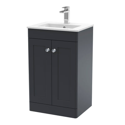 Classique 500mm Floor Standing Vanity Unit With 2 Doors With Minimalist Ceramic Basin - Soft Black