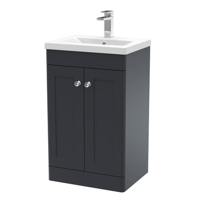 Classique 500mm Floor Standing Vanity Unit With 2 Doors With Mid Edge Ceramic Basin - Soft Black