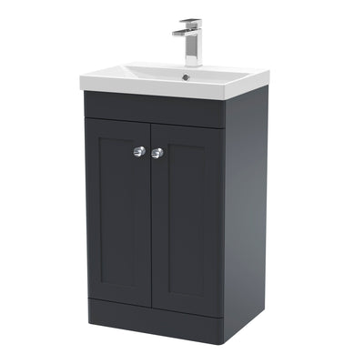 Classique 500mm Floor Standing Vanity Unit With 2 Doors With Thin Edge Ceramic Basin - Soft Black