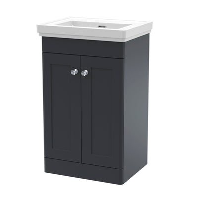 Classique 500mm Floor Standing Vanity Unit With 2 Doors With Fireclay Basin - Soft Black