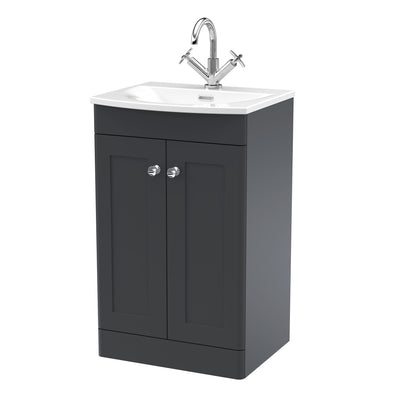 Classique 500mm Floor Standing Vanity Unit With 2 Doors With Curved Ceramic Basin - Soft Black