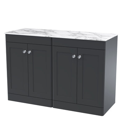 Classique 1200mm Floor Standing Vanity Unit With 4 Doors With Carrera Marble Worktop - Soft Black