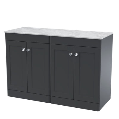 Classique 1200mm Floor Standing Vanity Unit With 4 Doors With Grey Marble Worktop - Soft Black