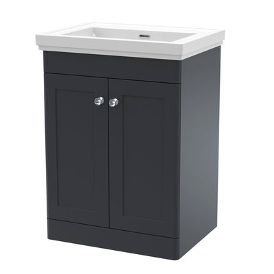 Classique 600mm Floor Standing Vanity Unit With 2 Doors With Fireclay Basin - Soft Black