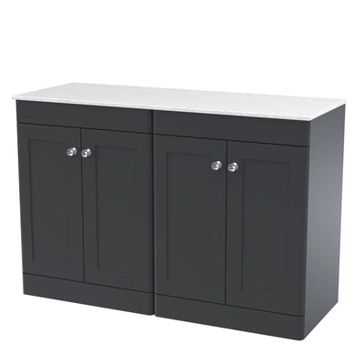 Classique 1200mm Floor Standing Vanity Unit With 4 Doors With White Marble Worktop - Soft Black