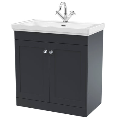 Classique 800mm Floor Standing Vanity Unit With 2 Doors With Fireclay Basin - Soft Black