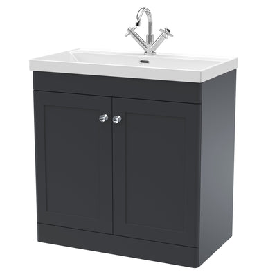 Classique 800mm Floor Standing Vanity Unit With 2 Doors With Thin Edge Ceramic Basin - Soft Black