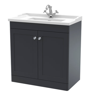 Classique 800mm Floor Standing Vanity Unit With 2 Doors With Traditional Basin - Soft Black