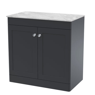 Classique 800mm Floor Standing Vanity Unit With 2 Doors With Grey Marble Worktop - Soft Black