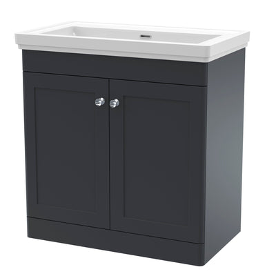 Classique 800mm Floor Standing Vanity Unit With 2 Doors With Fireclay Basin - Soft Black