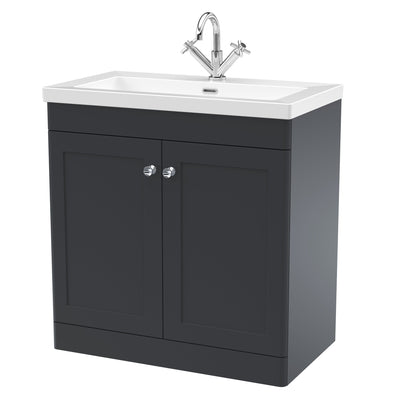 Classique 800mm Floor Standing Vanity Unit With 2 Doors With Contemporary Basin - Soft Black