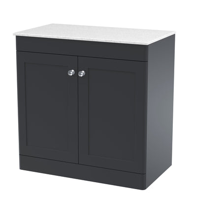 Classique 800mm Floor Standing Vanity Unit With 2 Doors With White Marble Worktop - Soft Black