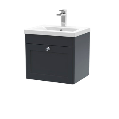 Classique 500mm Wall Hung Vanity Unit With 1 Drawer With Mid Edge Ceramic Basin - Soft Black