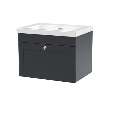 Classique 600mm Wall Hung Vanity Unit With 1 Drawer With Contemporary Basin - Soft Black