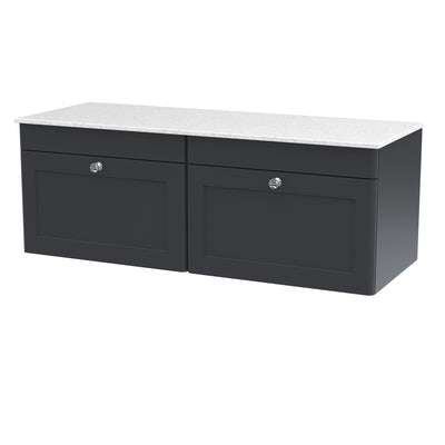 Classique 1200mm Wall Hung Vanity Unit With 2 Drawers With White Marble Worktop - Soft Black