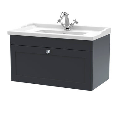 Classique 800mm Wall Hung Vanity Unit With 1 Drawer With Traditional Basin - Soft Black