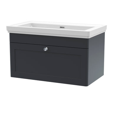 Classique 800mm Wall Hung Vanity Unit With 1 Drawer With Fireclay Basin - Soft Black