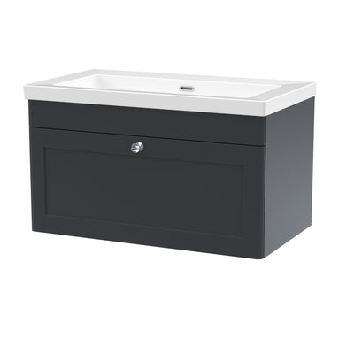 Classique 800mm Wall Hung Vanity Unit With 1 Drawer With Contemporary Basin - Soft Black