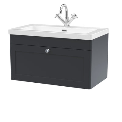 Classique 800mm Wall Hung Vanity Unit With 1 Drawer With Contemporary Basin - Soft Black