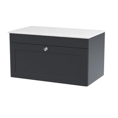 Classique 800mm Wall Hung Vanity Unit With 1 Drawer With White Marble Worktop - Soft Black