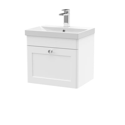 Classique 500mm Wall Hung Vanity Unit With 1 Drawer With Thin Edge Ceramic Basin - Satin White