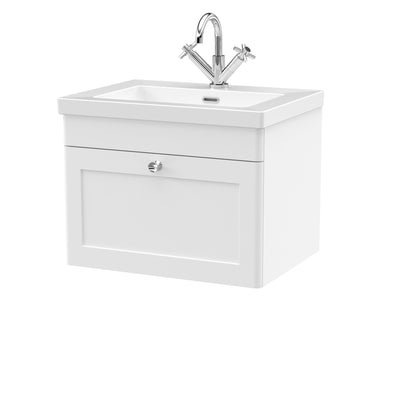 Classique 600mm Wall Hung Vanity Unit With 1 Drawer With Contemporary Basin - Satin White