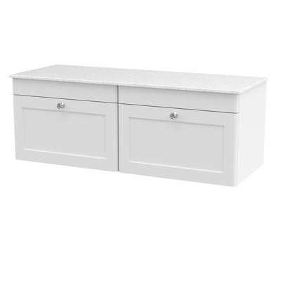 Classique 1200mm Wall Hung Vanity Unit With 2 Drawers With White Marble Worktop - Satin White