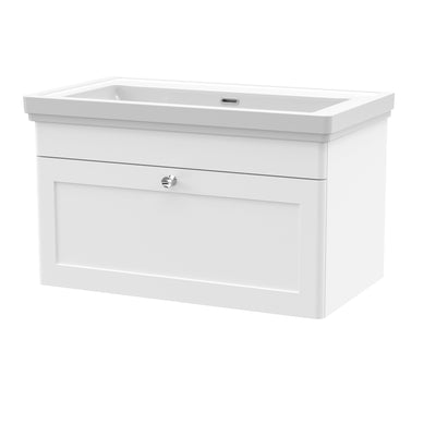 Classique 800mm Wall Hung Vanity Unit With 1 Drawer With Fireclay Basin - Satin White