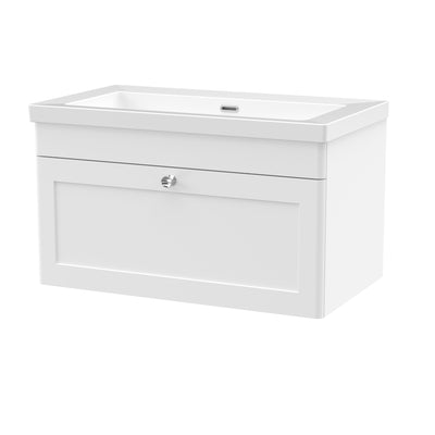 Classique 800mm Wall Hung Vanity Unit With 1 Drawer With Contemporary Basin - Satin White