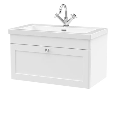 Classique 800mm Wall Hung Vanity Unit With 1 Drawer With Contemporary Basin - Satin White