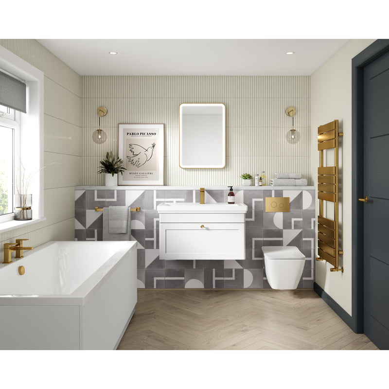 Classique 600mm Wall Hung Vanity Unit With 1 Drawer With White Marble Worktop - Satin White