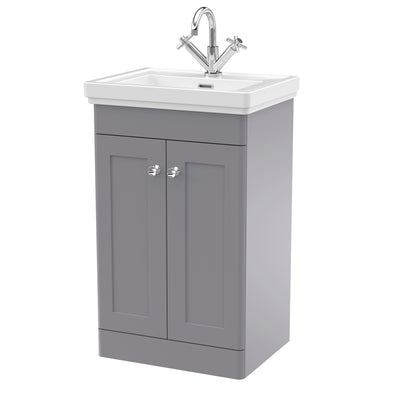 Classique 500mm Floor Standing Vanity Unit With 2 Doors With Fireclay Basin - Satin Grey