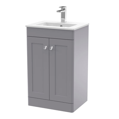 Classique 500mm Floor Standing Vanity Unit With 2 Doors With Minimalist Ceramic Basin - Satin Grey