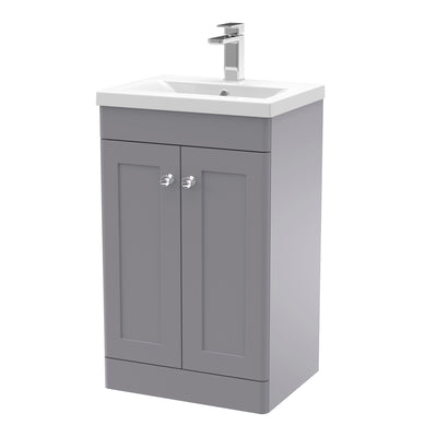 Classique 500mm Floor Standing Vanity Unit With 2 Doors With Mid Edge Ceramic Basin - Satin Grey