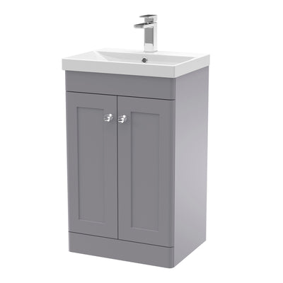 Classique 500mm Floor Standing Vanity Unit With 2 Doors With Thin Edge Ceramic Basin - Satin Grey