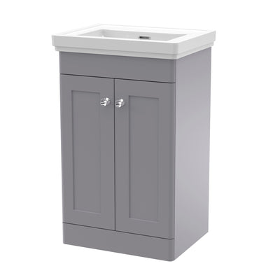 Classique 500mm Floor Standing Vanity Unit With 2 Doors With Fireclay Basin - Satin Grey