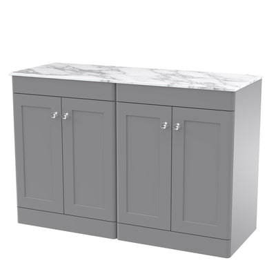 Classique 1200mm Floor Standing Vanity Unit With 4 Doors With Carrera Marble Worktop - Satin Grey