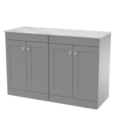 Classique 1200mm Floor Standing Vanity Unit With 4 Doors With Grey Marble Worktop - Satin Grey