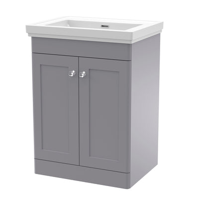 Classique 600mm Floor Standing Vanity Unit With 2 Doors With Fireclay Basin - Satin Grey