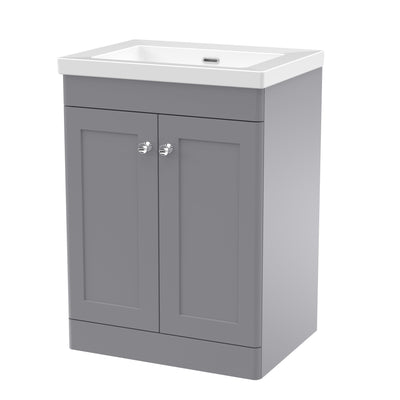 Classique 600mm Floor Standing Vanity Unit With 2 Doors With Contemporary Basin - Satin Grey