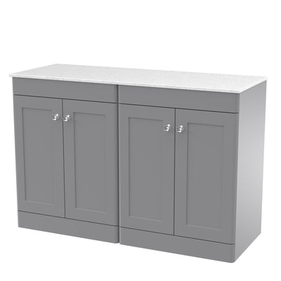 Classique 1200mm Floor Standing Vanity Unit With 4 Doors With White Marble Worktop - Satin Grey